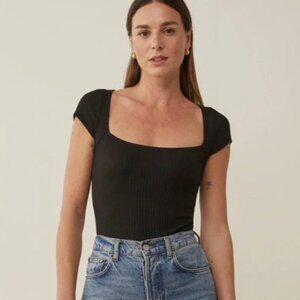 Reformation Bardot Top Women's Extra Small Black | Square Neck | Cap Sleeve